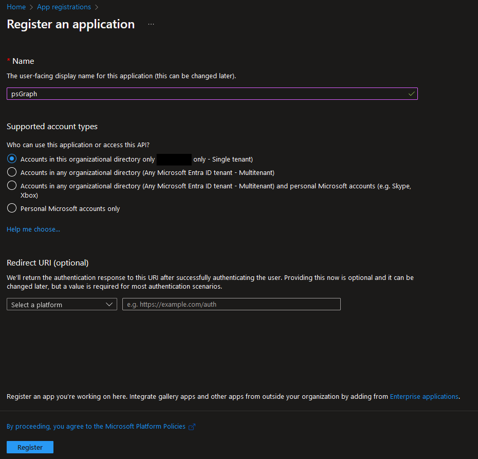 Set Application Object Name and Allowed Account Types